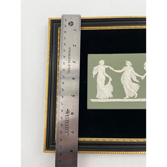 Wedgwood Green Jasperware Framed Dancing Hours Plaque  2 Cherubs Putti Plaques - Picture 16 of 16
